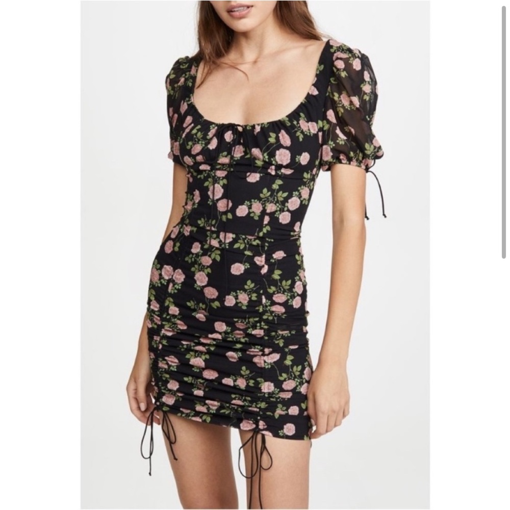 For Love And Lemons Biscotti Ruched Floral Mini Dres